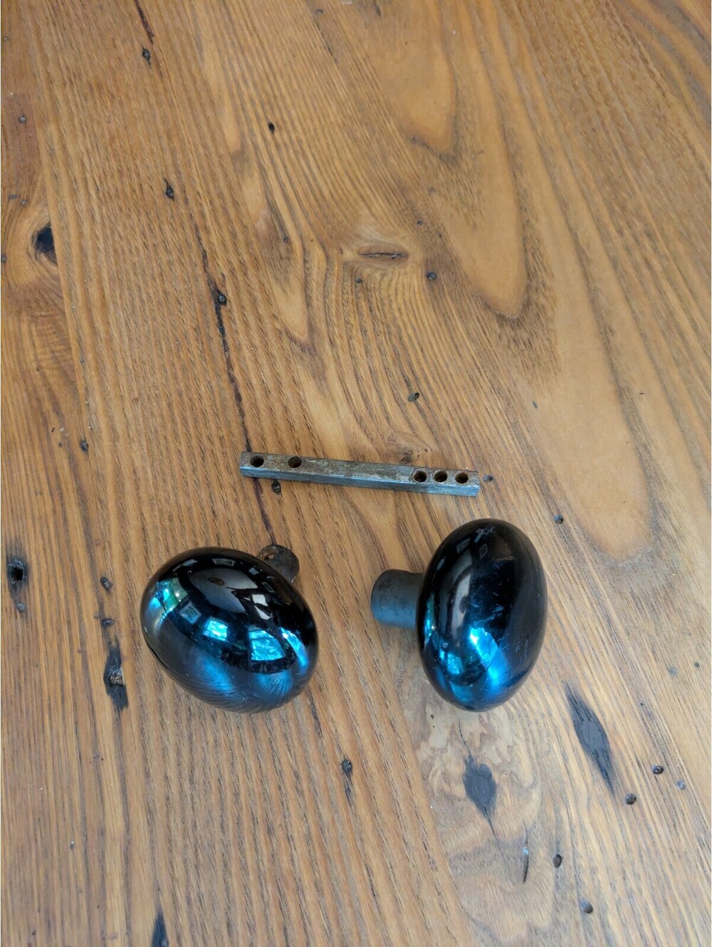 Vintage Enamel Doorknob Set, Black, Glossy, Architectural / Home Salvage